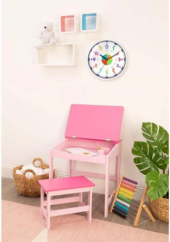 Time Teacher Wall Clock Learn To Tell The Time Wall Clock Colorful For Kids Plastic Silent Educate Wall Clock 12 Inch