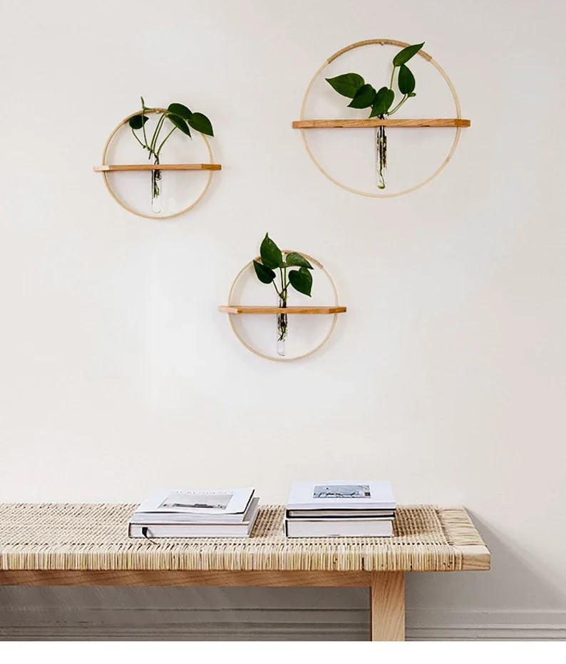 Bamboo Wood wall hanging propagation Handcrafted Cherry wood vase