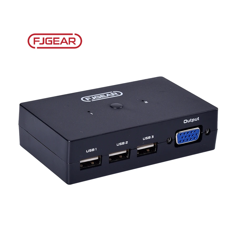 FJ-201UK Fjgear Oem Two Port Desktop 250Mhz Kvm Switch 1 Input 2 Output Remote Controlled Vga Switch Selector With Remote