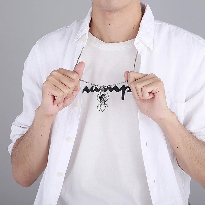 KALEN Silver Flashing Stainless Steel Vintage Halloween Jewelry Nordic Spider Pendant Necklace