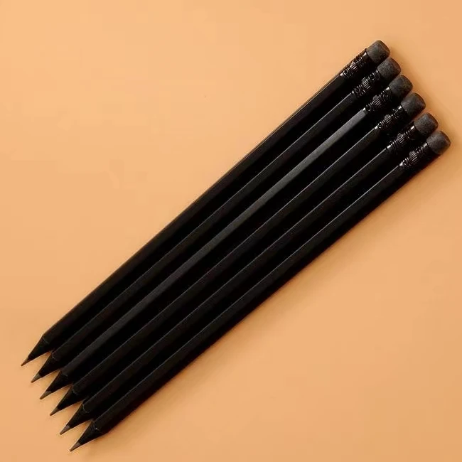 High quality black wood pencil with eraser head HB/2B writing pencil