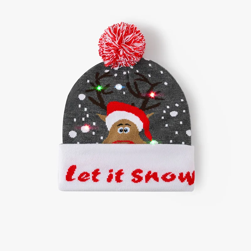 Manufacturers wholesale knitted hats led lights glow across Europe and America wool hats Elk snowman Christmas hats