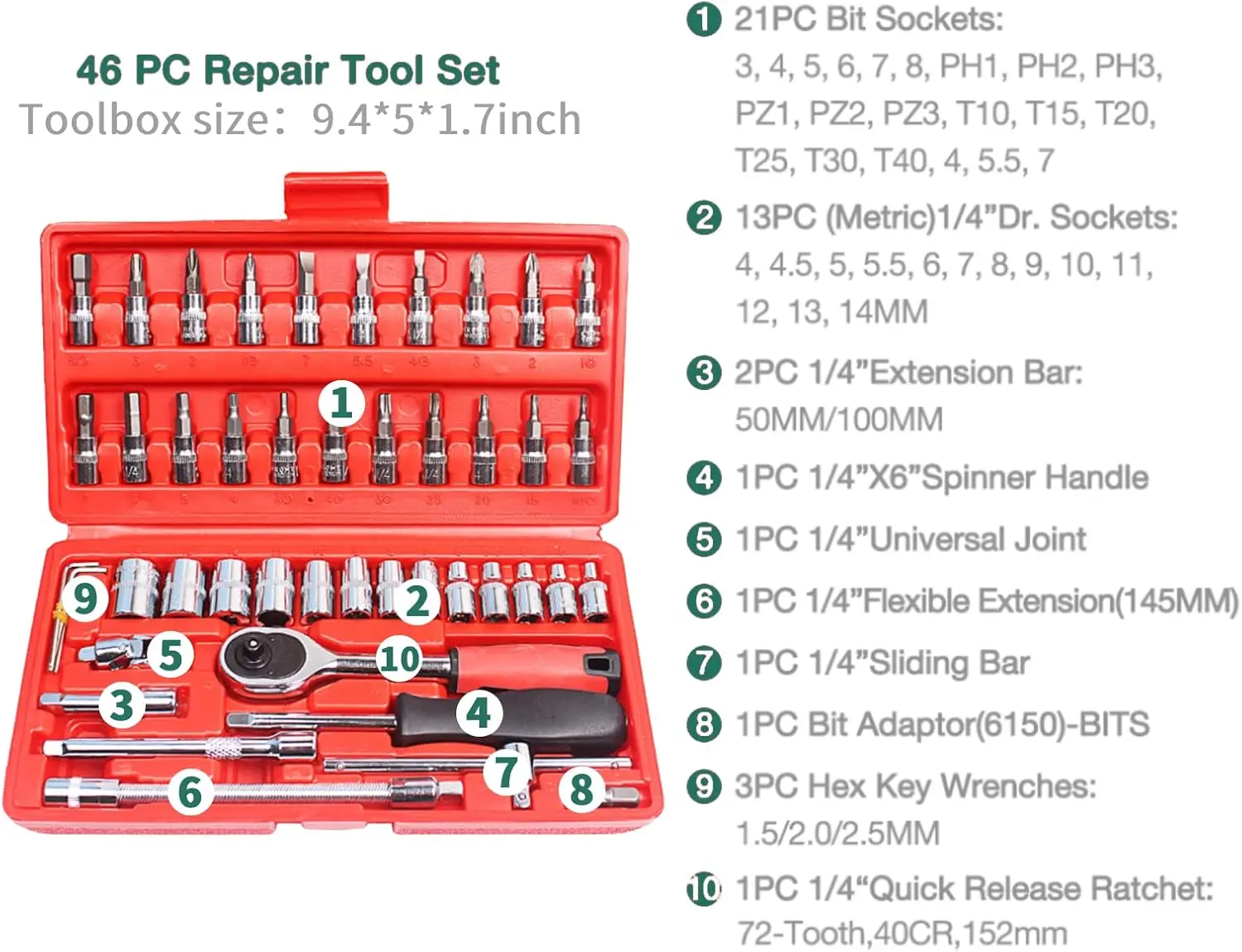 46pcs Set Auto Repair Tools Customizable Automotive Maintenance Repairing Tool Accessories Combination Hard Case Hand OEM 1 Set