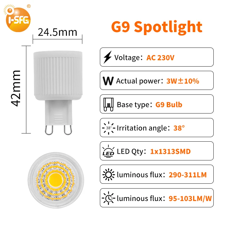 Best selling ceiling light LED spot light G9 LED bulb for downlight 3w spotlight LED light lmap for living room