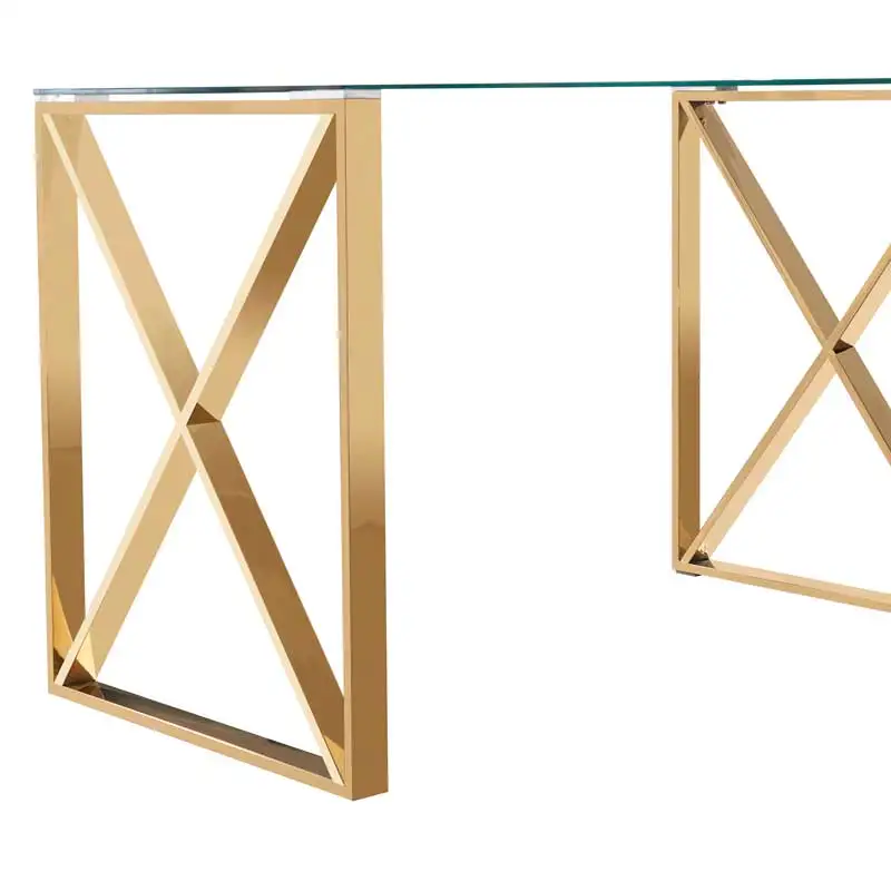 Modern Luxury Curved Glass Console  Living Room Furniture Gold Metal Frame Console Table