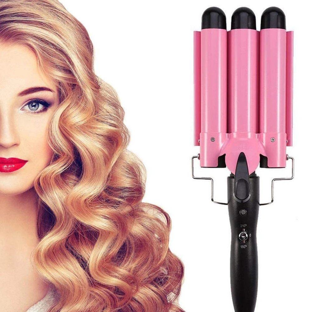 Private Logo Professional Ceramic Three Tube Curling Hair Curling Iron Wave Water Ripple Rolls Electric Hair Curler