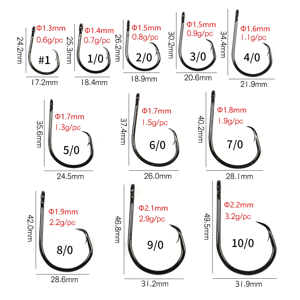 Saltwater Fishing Inline Circle Hook Black Nickel Strong Fishhook 1 1/0 2/0 3/0 4/0 5/0 6/0 7/0 8/0 9/0 10/0
