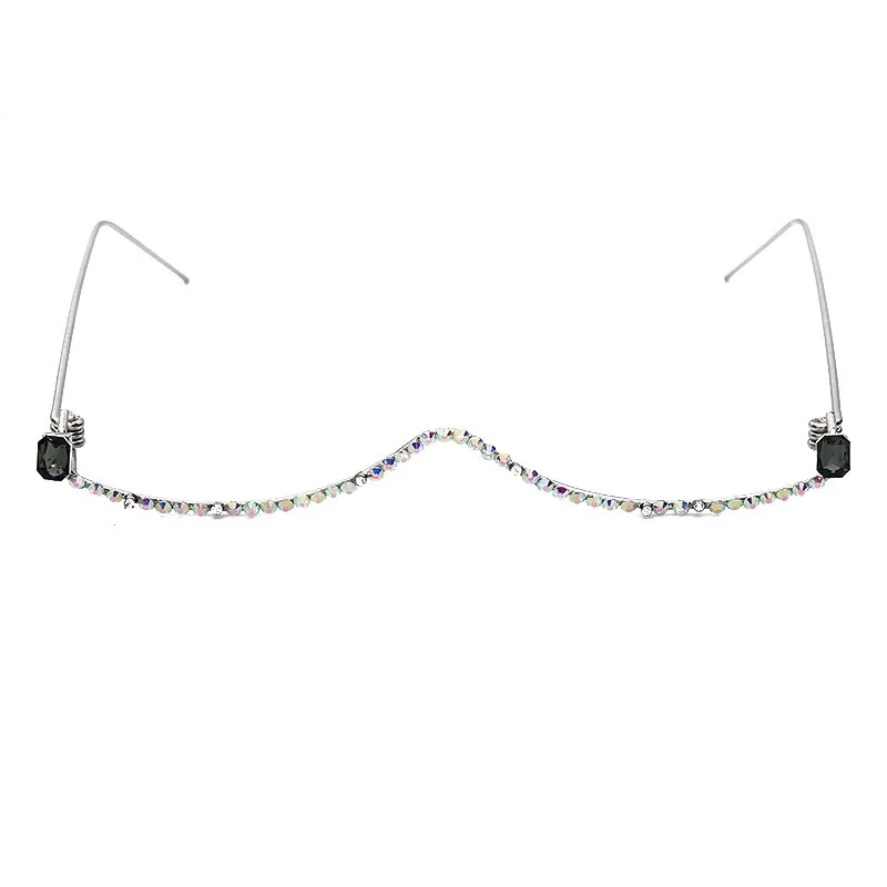 Hot selling wholesale brand designer small metal half frame without lens crystal rhinestone diamond decoration glasses frame