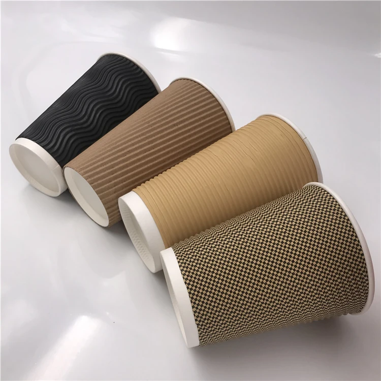 Wholesale Red OEM Double Wall kraft Ripple Paper Cup 12OZ 16OZ Ripple Wall Paper Cup Disposable Coffee Paper Cup