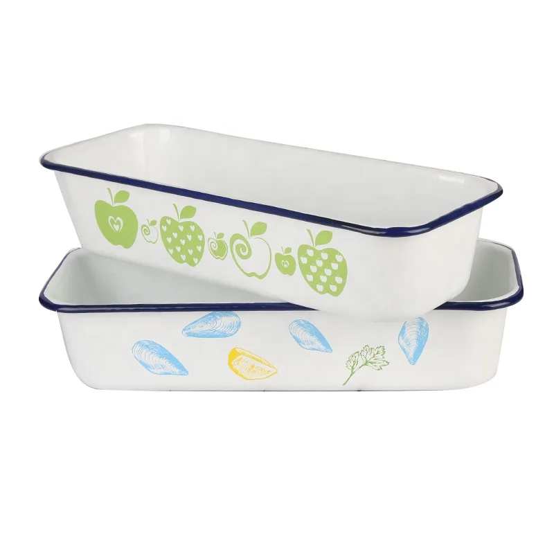 Oven / microwave use enamel baking bread pan baked pastry cake baking pan white color baking pans for cakes nonstick