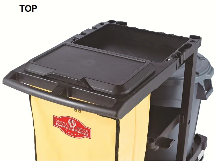 Черная съемная пластиковая тележка для уборщиков больничных и ресторанных