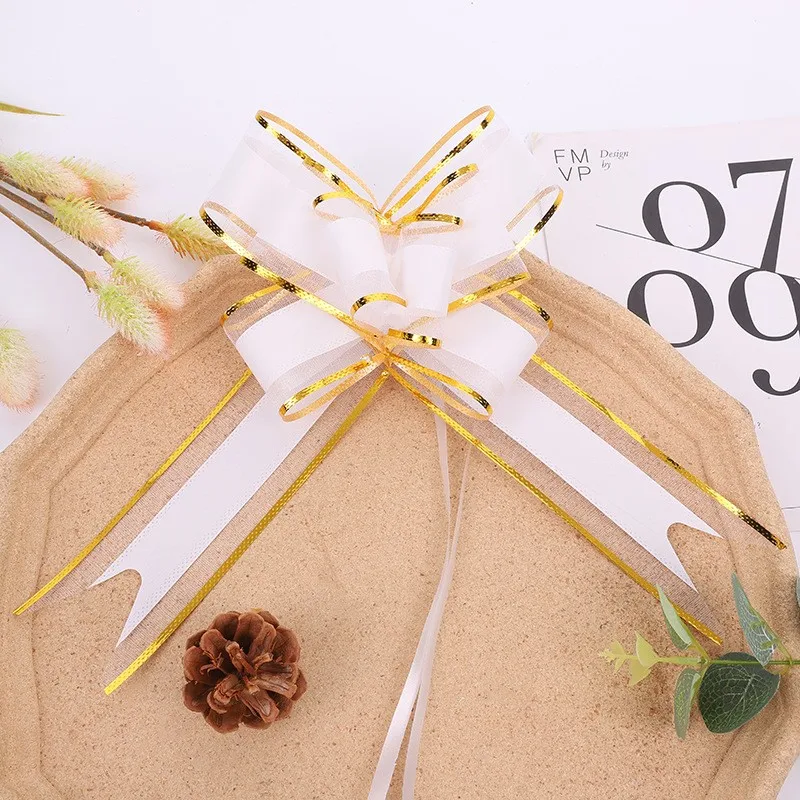 Wholesale Products Snow Yarn Organza Material Gift Wrap Decoration Ribbon Suitable Christmas Red  Pull Bow