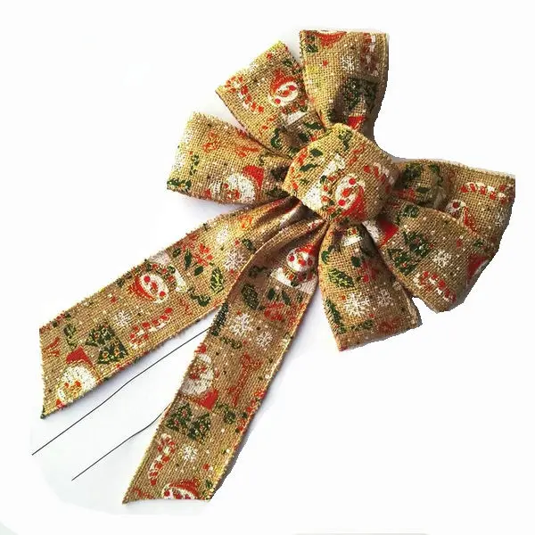 Wire Edge Trim Christmas Festival Wedding Party Tree Decoration Print Snowman Burlap Fabric Ribbon Bow