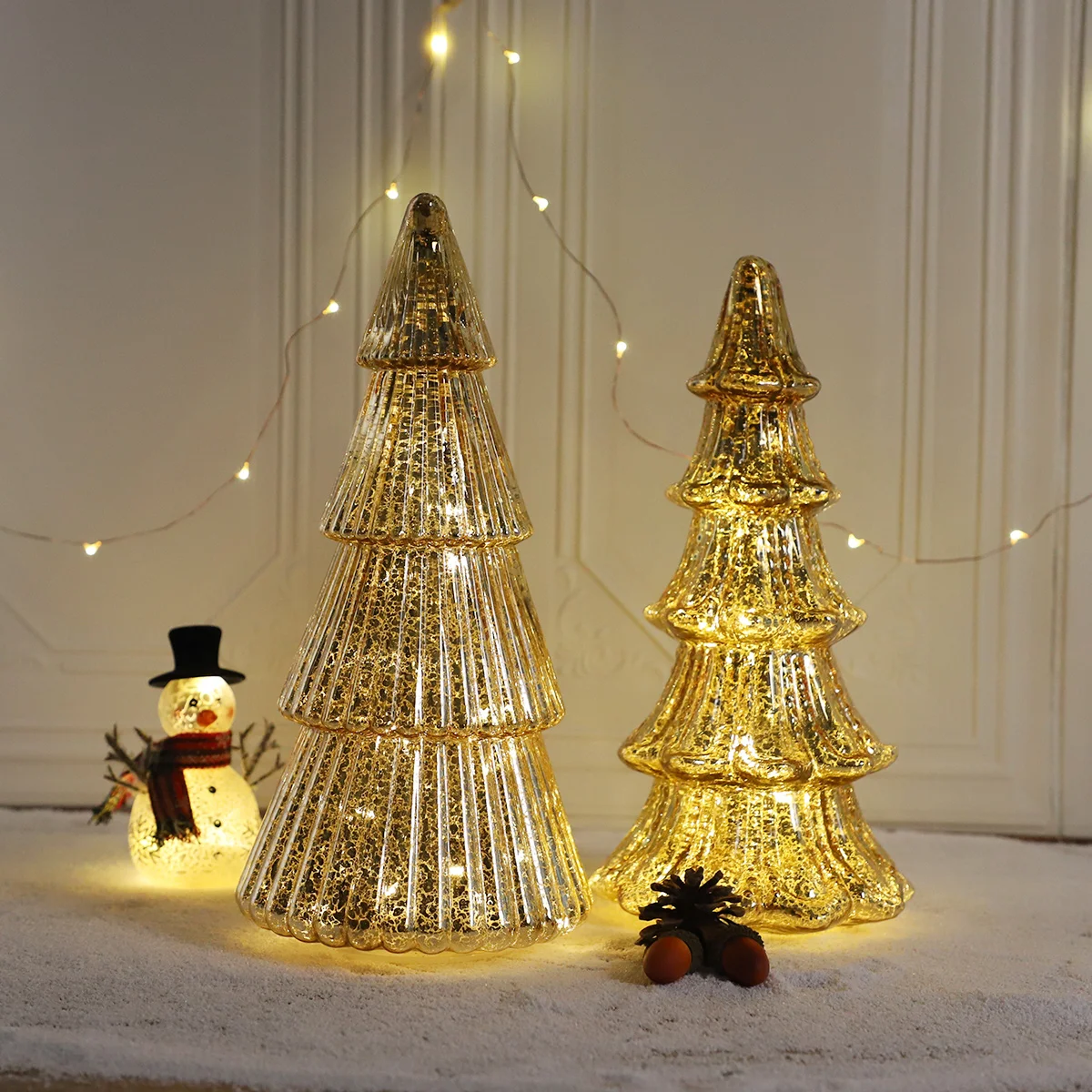 Christmas led lighting up hand blown glass decoration christmas tree for christmas home party ornament