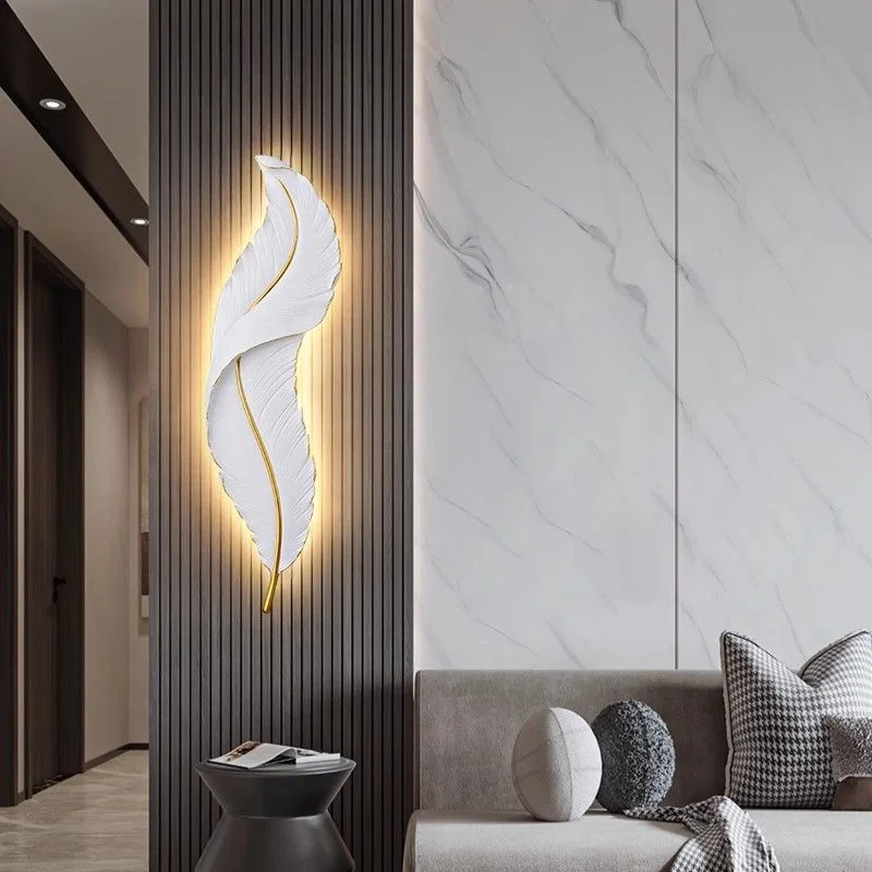 Scandinavian resin feather wall lamp smart living room TV background wall art decoration light luxury creative wall lamps