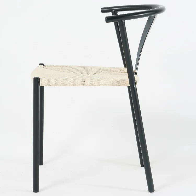 Luxury Modern Wholesale Restaurant Hotel Metal Wicker Rattan Oak color braided ropes Dining Chair With Arms