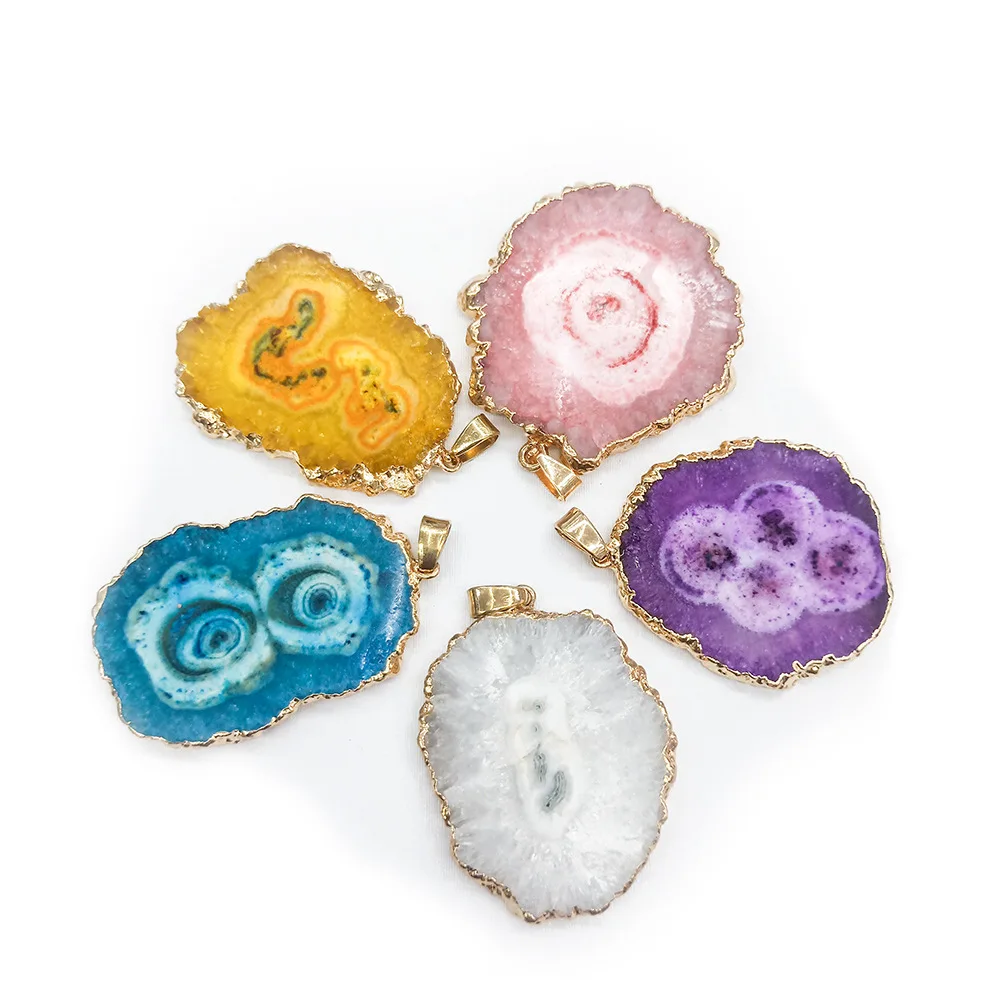 High Quality Natural Rough Crystal Healing Sun Flower Agate Geode Raw Gemstone Jewelry Irregular Exotic Charm Necklace Pendant