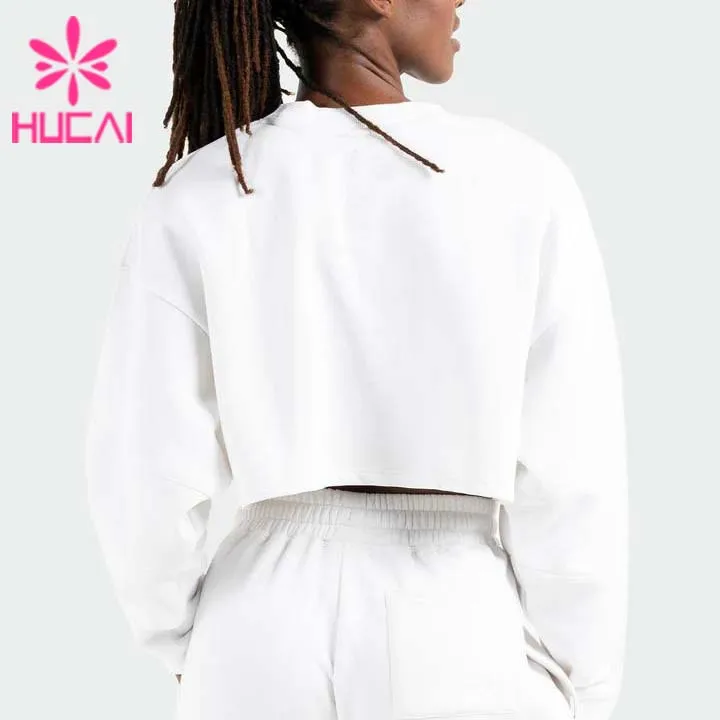 Loose Round Neck Casual Wear Fitness Clothing Gym Apparel Fashionable Short Crop Top Long Sleeve Sweatshirt For Women