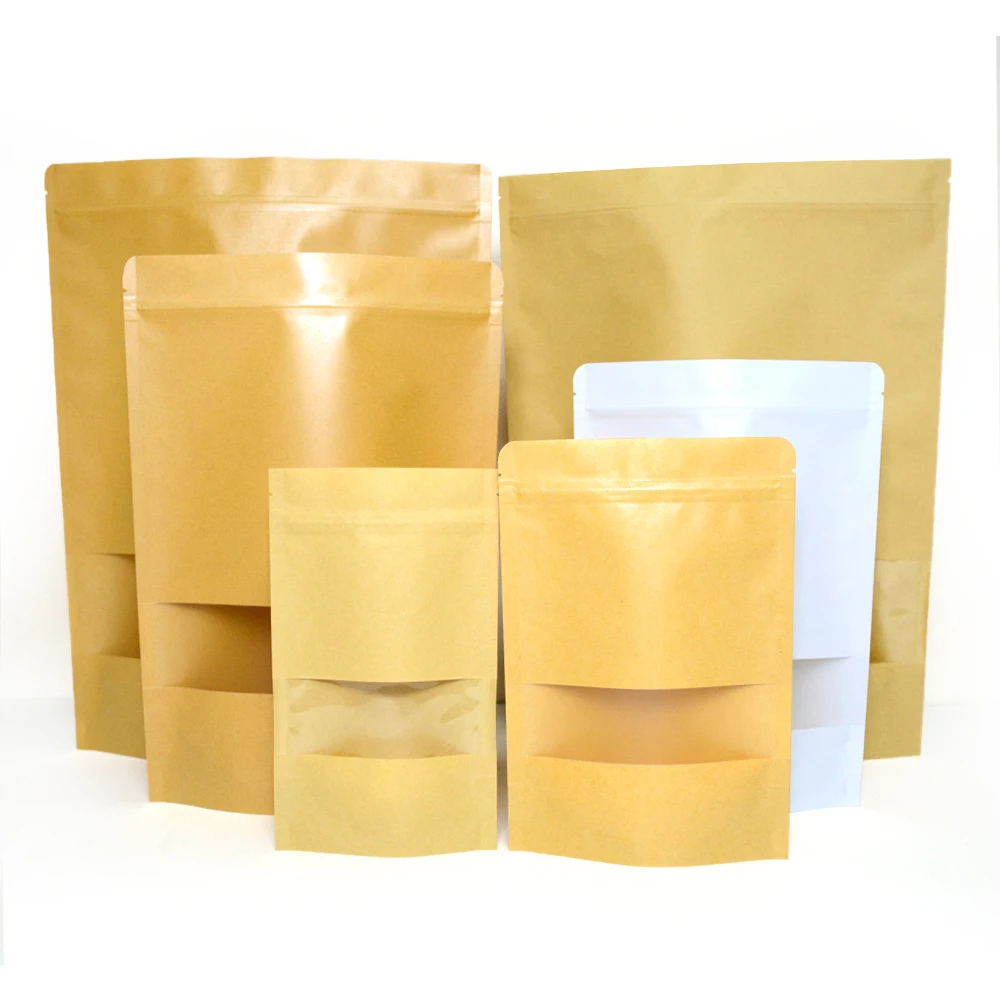 Factory Supply Doypack Ziplock Compostable Bags Cashew Snack Nut Food Packaging Kraft Paper Standup Pouch