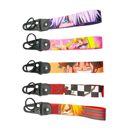 Factory Wholesale Anime Keychain With Short Lanyards Eagle Hook Keychain Carabiner Short Nylon Strap Demon Slayer Car Key chain