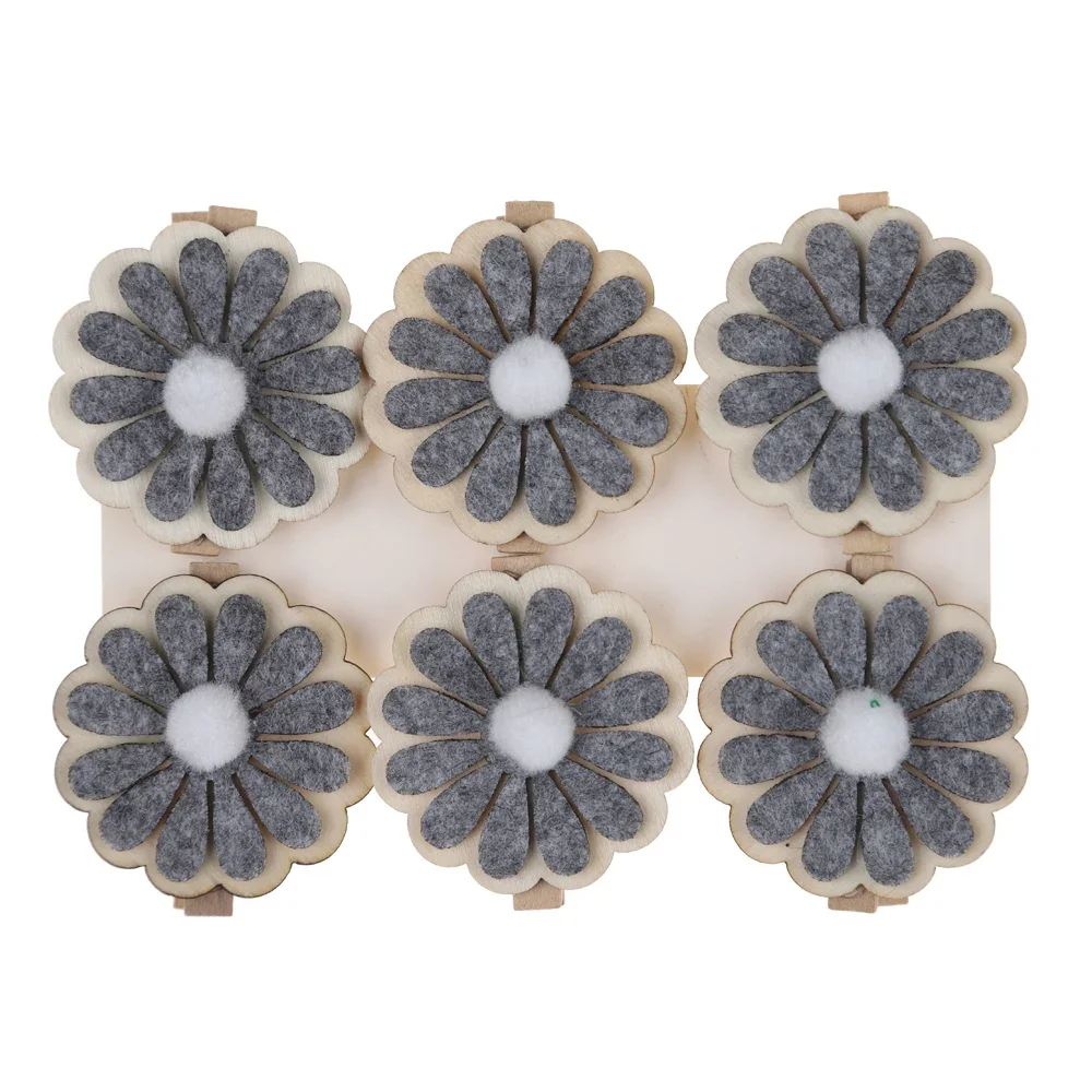 6PCS/SET Spring Easter Felt Home Decoration Flower Shape Paper Picture Clips Wooden Clothespin