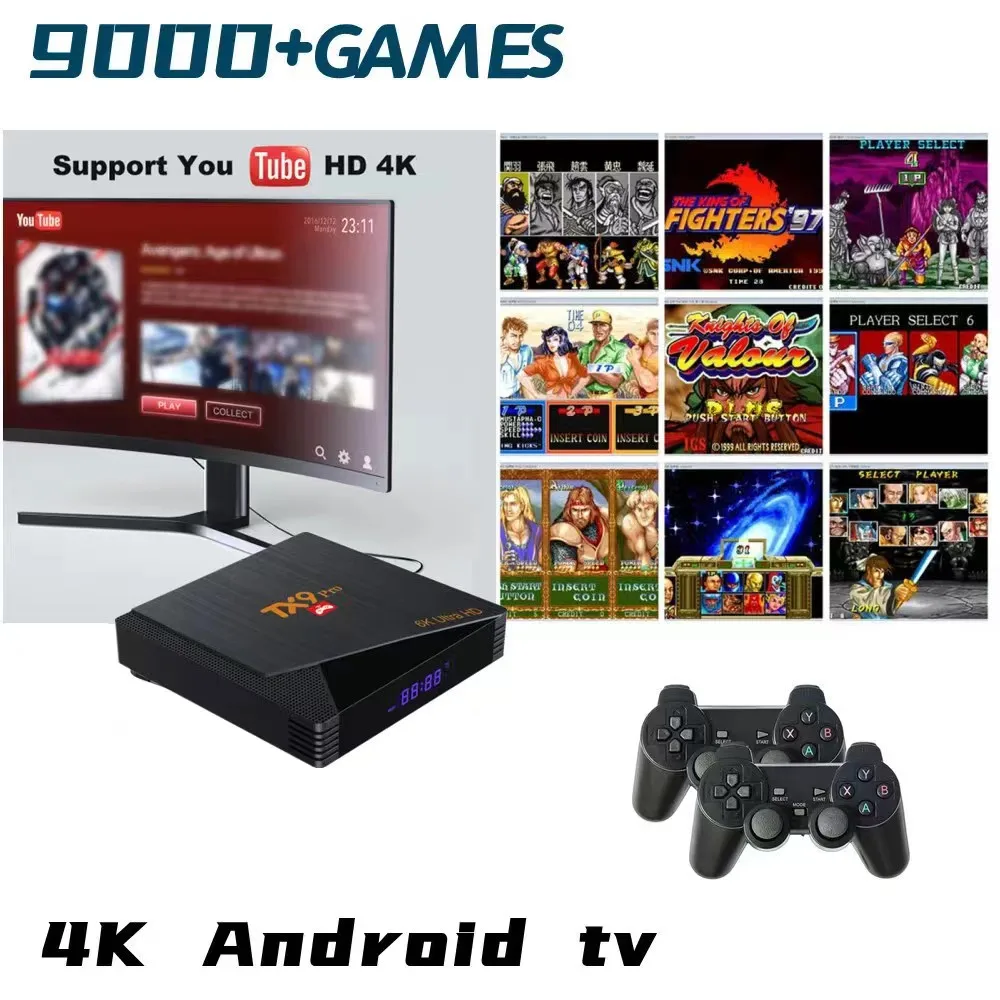 TX9 PRO Video Game Consoles Box Android 10 TV Box For PS1/DC/Naomi 64GB Classic Retro Games Super Console 4K HD Display on TV