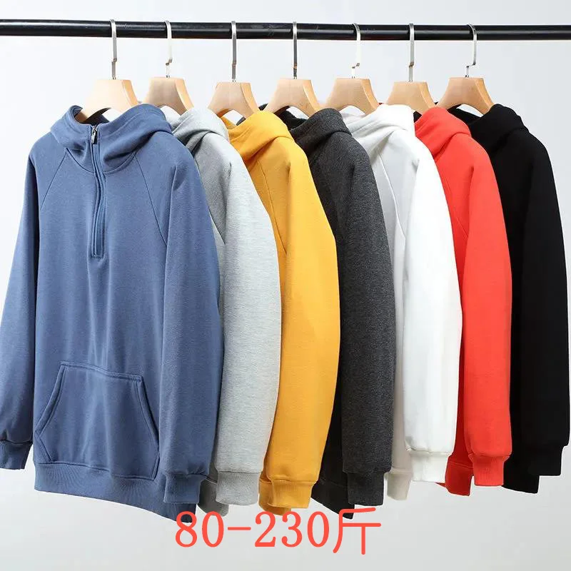 Men Customized zip collar Gray Blank 100%cotton Plus Size Heavyweight Pullover Hoodie Quarter Zip Pullover Plain Hoodie