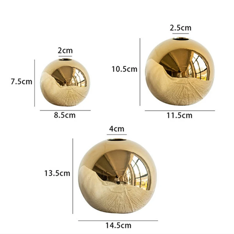 Golden Electroplated Ceramic Ball Flower Vase Interior Modern Decorative Vase For Home Living Room
