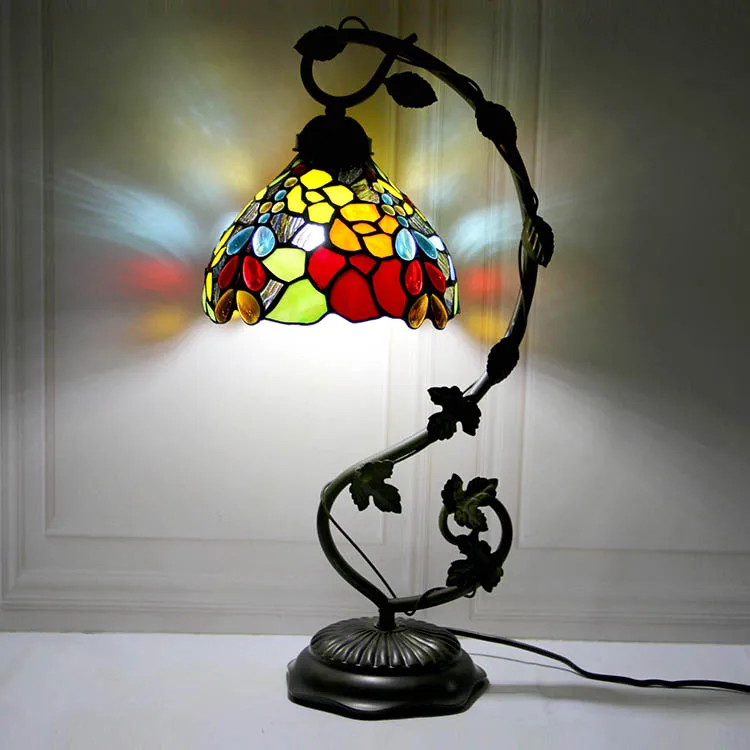 LongHuiJing Tiffany Stained Glass table lamp Bar Restaurant Crystal desk Lamps Mediterranean Blue Dragonfly Light