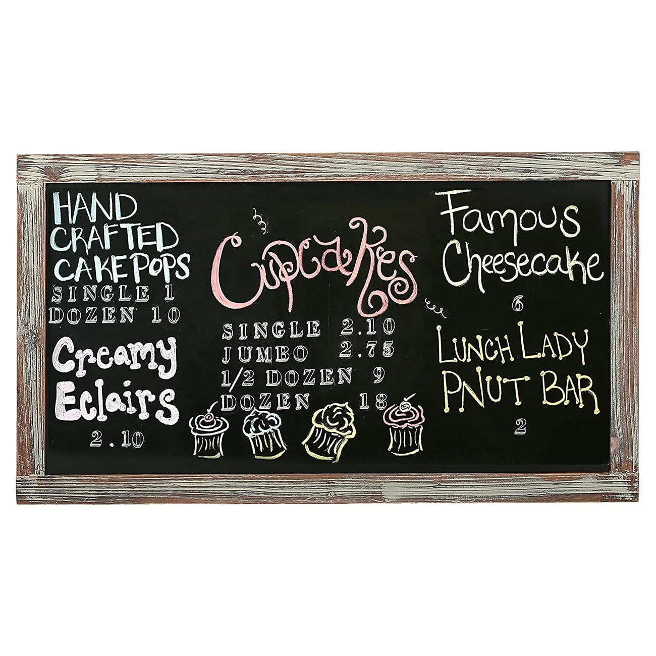 Wall-Mounted Vintage Brown Wood Chalkboard with Cork Board & Mail Holder