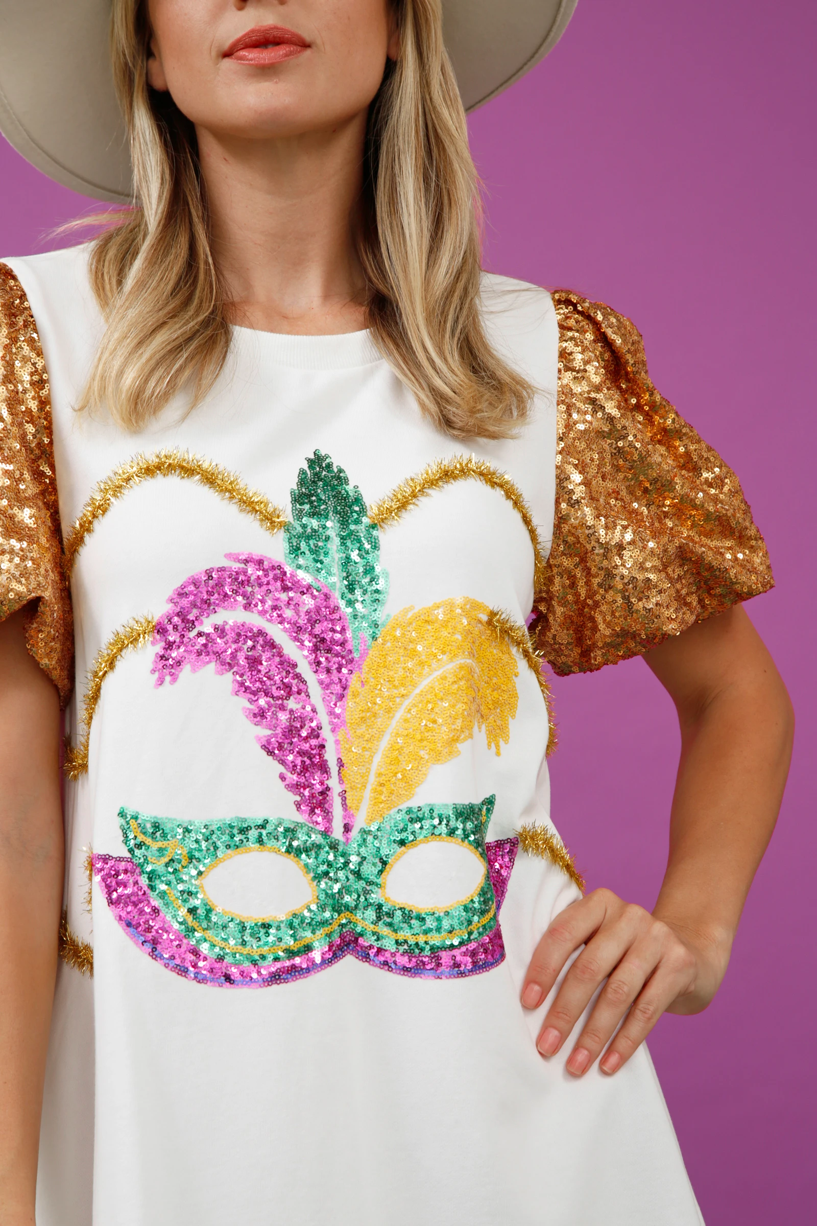 WINGTU Custom Private Label Women Tiered Color Block Ruffle Sequin Sleeve Mardi Gras Apparel Dress With Foil Fringe