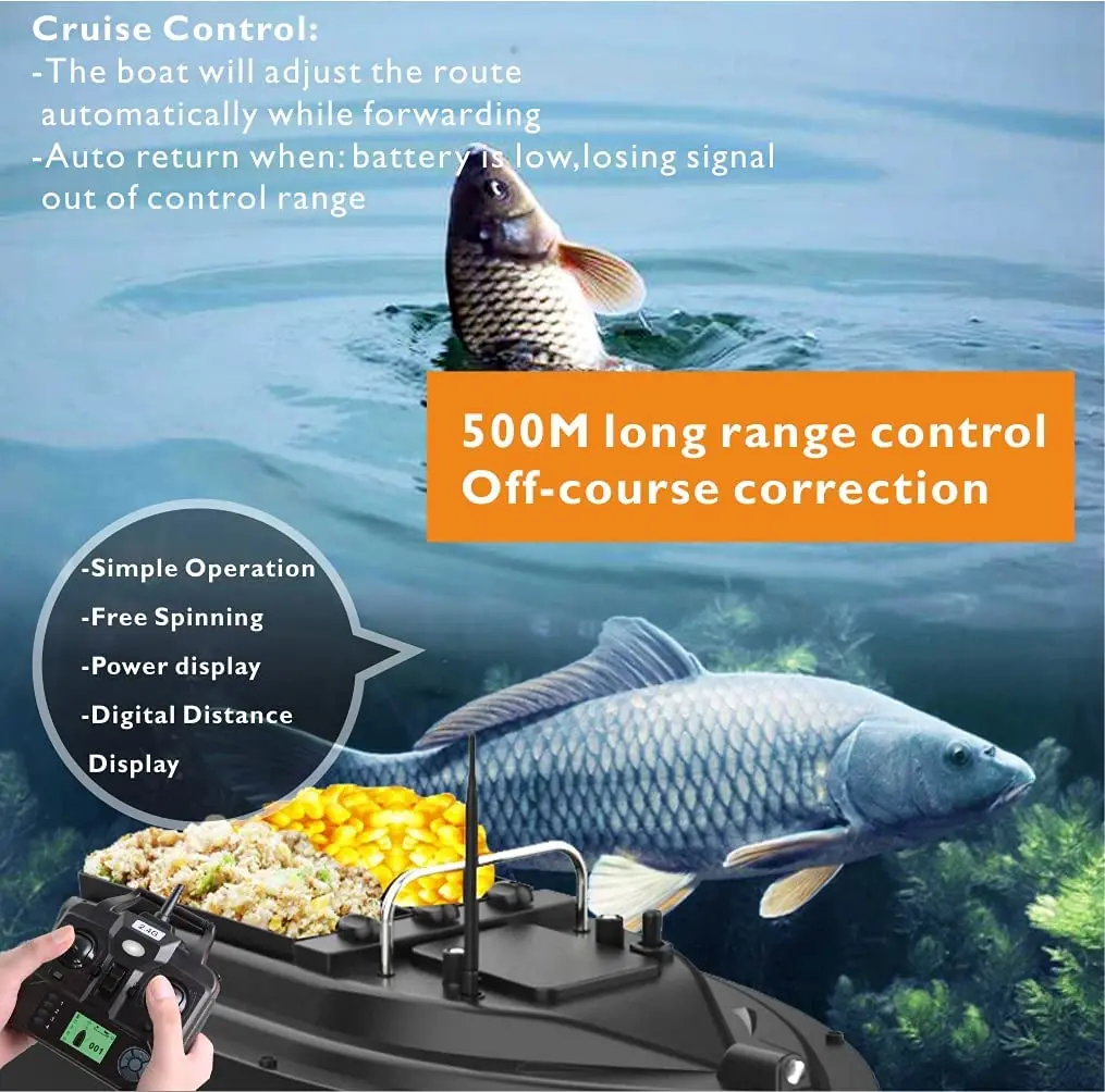 Double Motors Heavy Load Remote Control Fixed Speed Cruise Double Chambers Fishing Bait Boat
