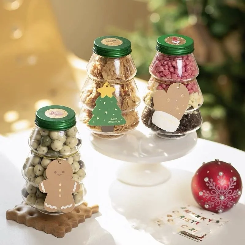 Transparent 500ml Christmas Tree Shape Juice Beverage Milk Tea Drinking Bottles With Cap