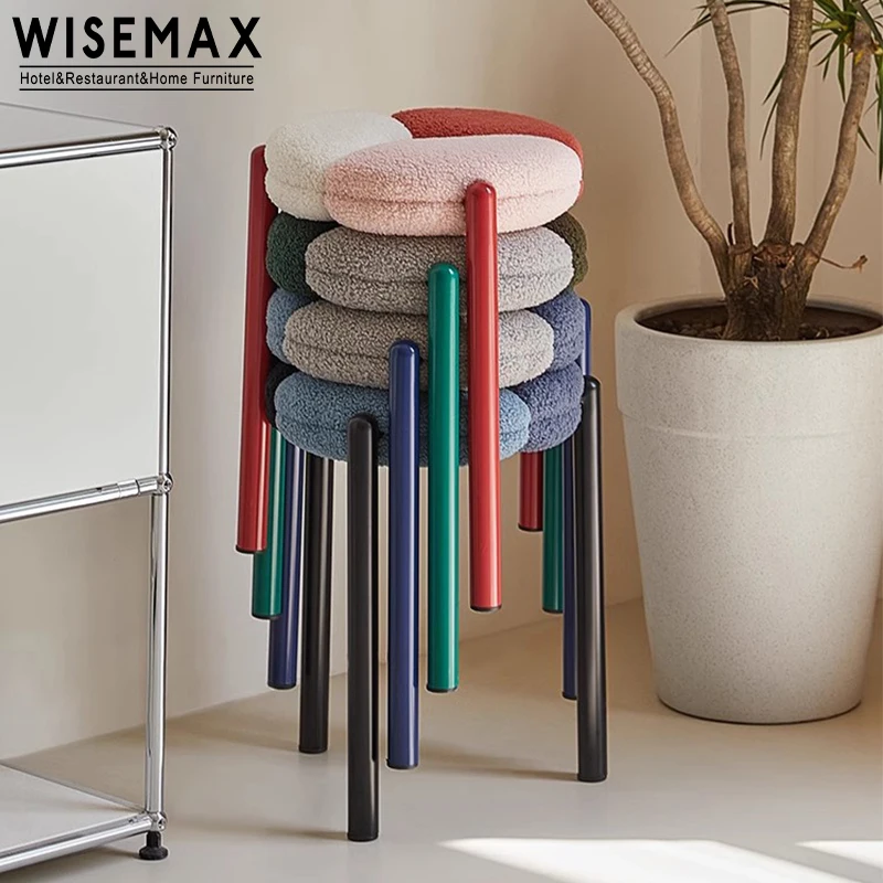 WISEMAX FURNITURE Modern living room furniture sofas corner stool chair lamb wool round stackable metal leg chair dressing chair