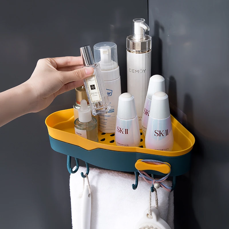 Wholesale punch-free wall-mounted mountain corner rack kitchen small storage organizer bathroom storage