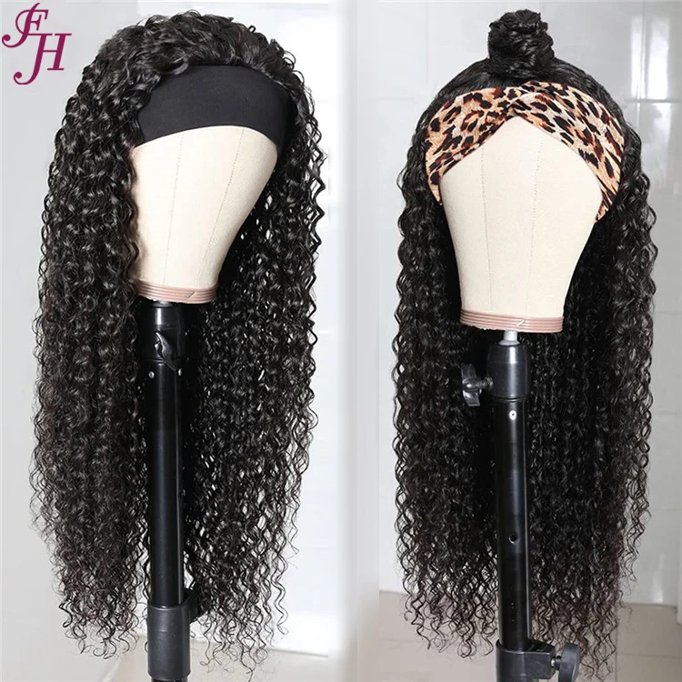 FH sell well virgin indian hair wigs headband deep wave wig remi human hair headband wig for black women