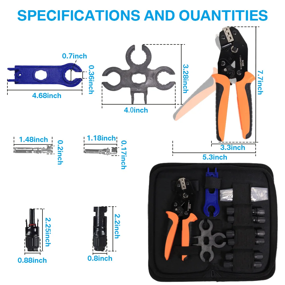6PCS Solar Crimping Tool Kit for Solar Panel Male Female Solar Cable Connectors Crimper Spanner Wrench Solar Panel Wiring Kit