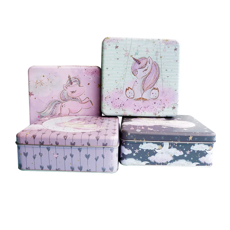 Прямоугольная жестяная коробка с единорогом для печенья конфет большая Лунная торта пищевых продуктов
