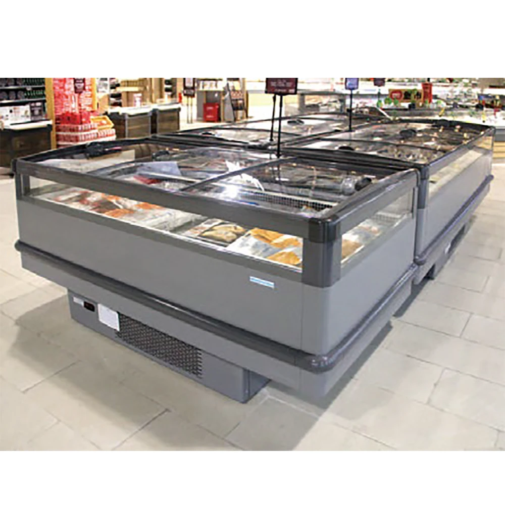 glass black island freezer Refrigeration Equipment Supermarket Island Display Chest Freezer combination freezer