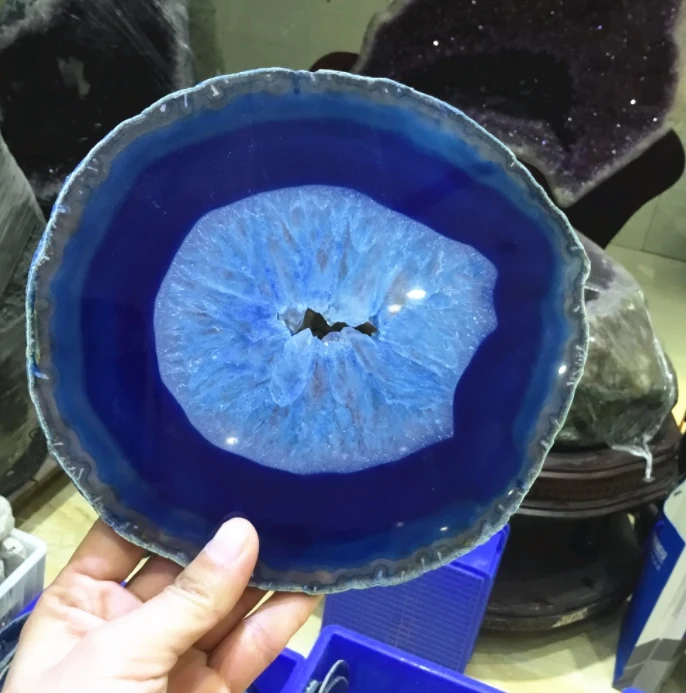 Large size Natural agate slice dyed Blue agate stone slices