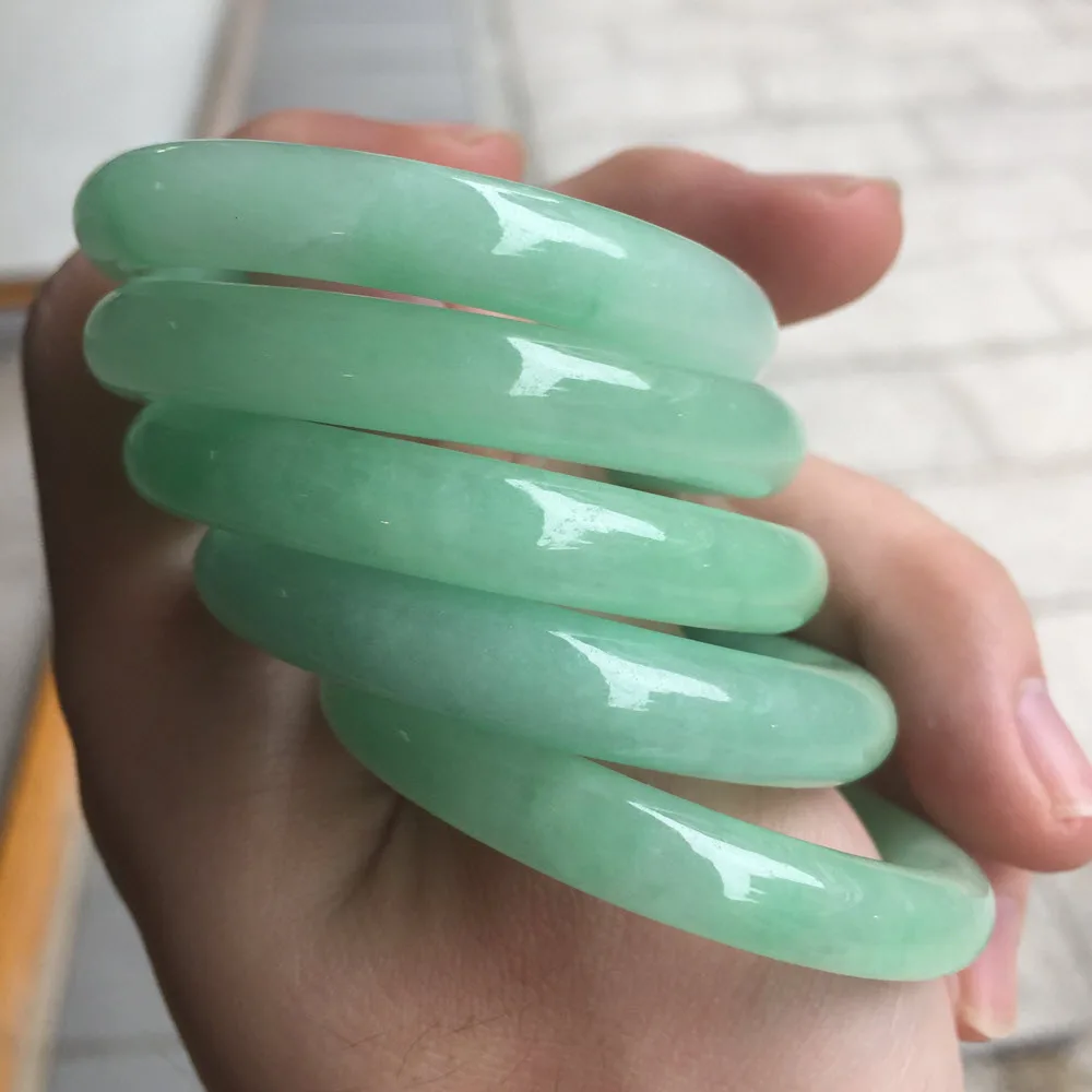 Wholesale Cheap 40mm Natural Myanmar Light Bean Green Jade Jadeite Jasper Children Baby Jade Bangle Charm Bangles