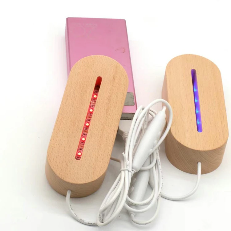 Wholesale China Wood Night USB Charge LED RGB Wooden Light Lamp Base 3D Night Light with Different Colors