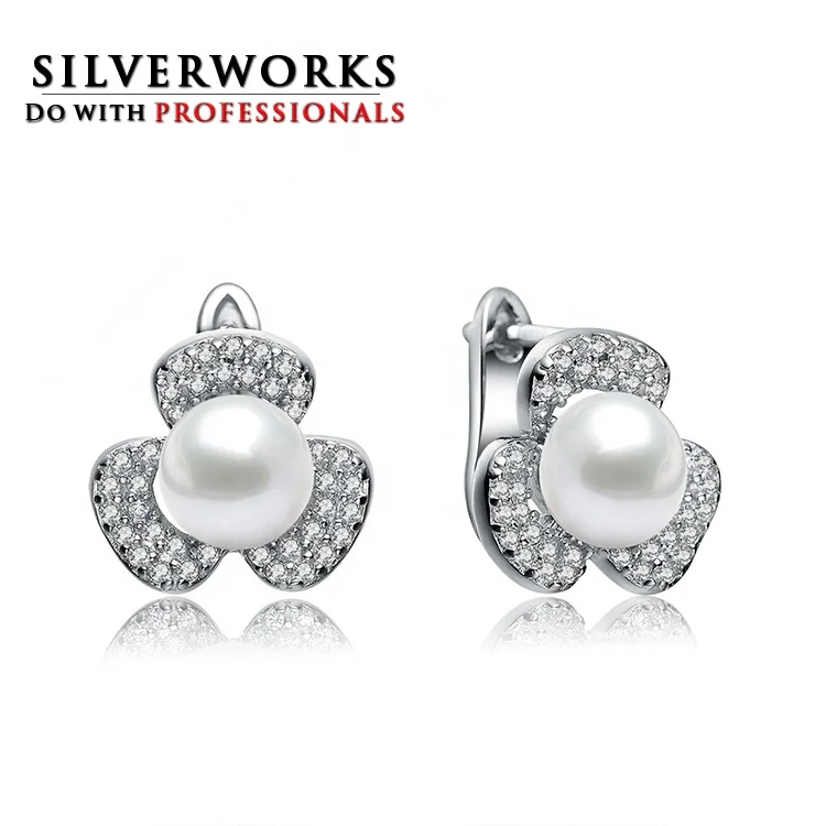 
925 Italy Silver Earring Jewelry White Shell Pearl Earring Designs 