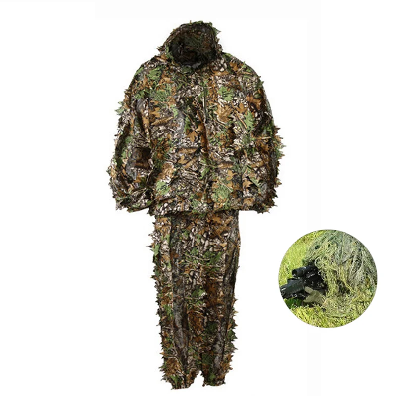 3D Leafy Suit Hunting Ghillie One Piece Outdoor Waterproof Snow Camouflage Fashion Hunting Suit