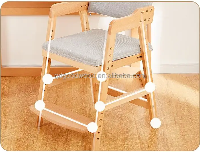 New Design Teenager Adult Height Adjustment Solid Wood High Back Adjustable Kids Study Chair