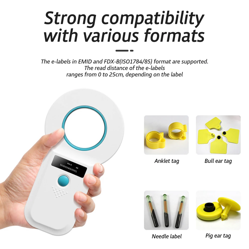 Handheld RFID Animal Chip Reader For Pet 134.2 khz Animal Microchip Scanner For Dog Cat Fish