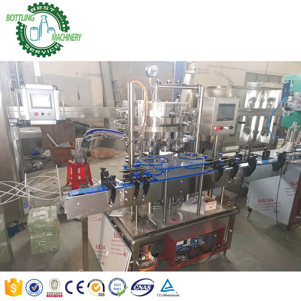 A to Z SUS304 rotary Isobaric linear 12 heads carbonated soda water beverage foaming wine 200ml PET plastic can filling machine