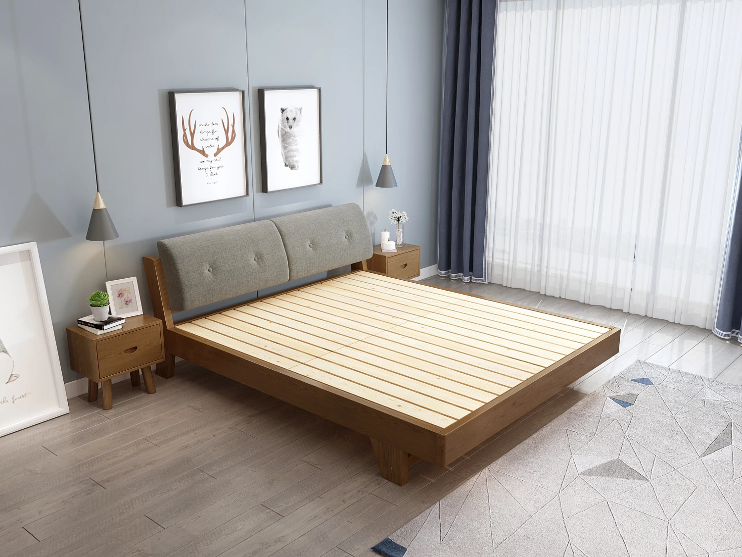 
Wholesale modern simple bed room furniture bedroom set bed frame solid wooden double bed 