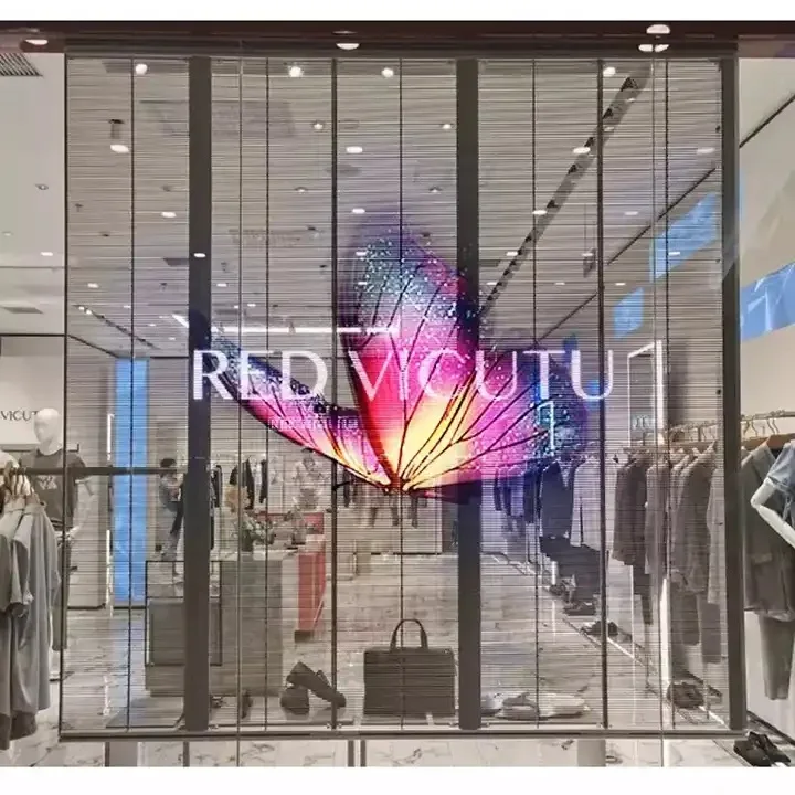 Glass Window Curtain Indoor Advertising Video Wall Panel P3.91 Transparent Led Display