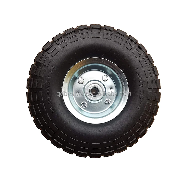 10 Inch 4.10/3.50-4 Orange Wheel & Tyre Offset Hub & Bearings Garden Trolley Flat free Puncture proof tyre wheel